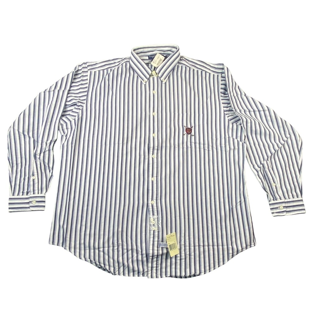 Polo Ralph Lauren Mens XXL Golf Crest Blue White Striped Button Down Shirt NWT